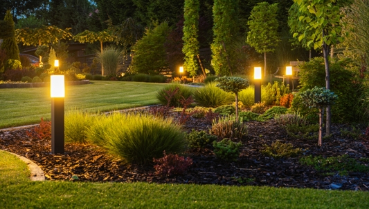 Illuminated garden at night